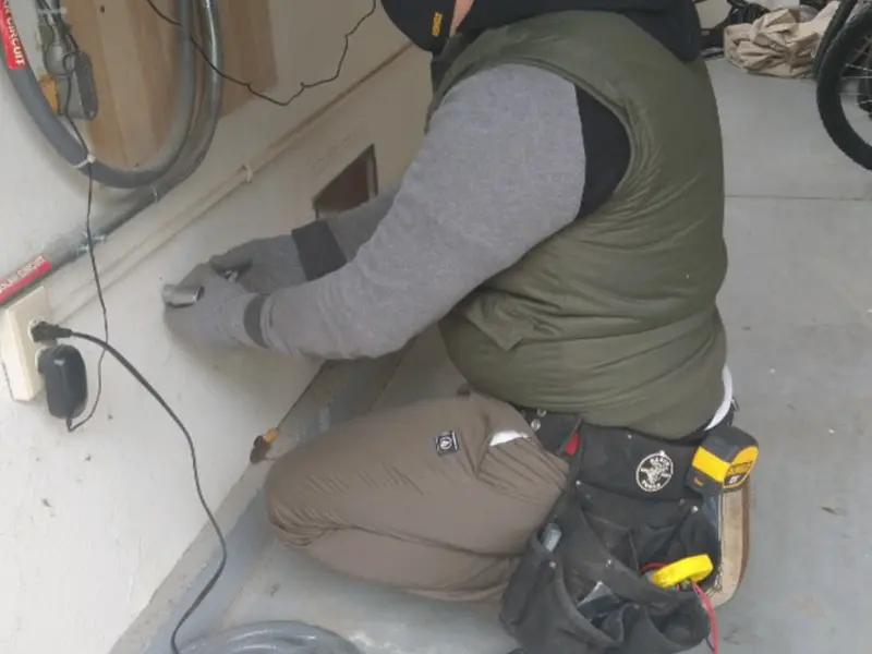 Electrician performing outlet wiring in a Atlantic Highlands garage